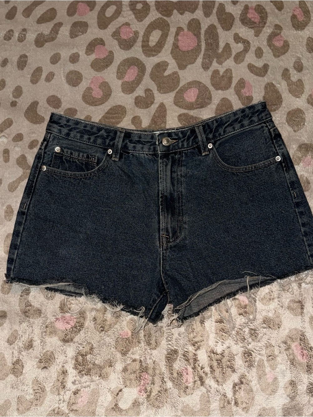 Princess Polly Dark Wash High-Rise Raw Hem Denim Shorts